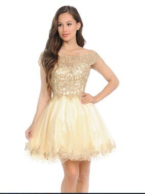 Lenovia gold cocktail mini dress size small